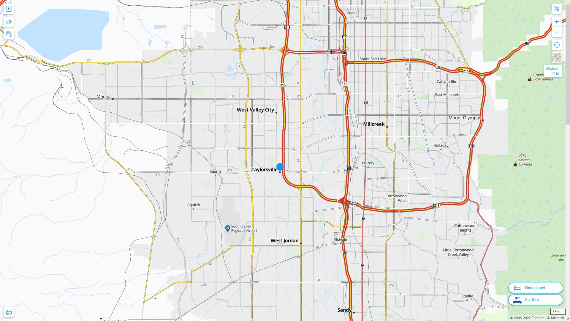 Taylorsville Utah Highway and Road Map